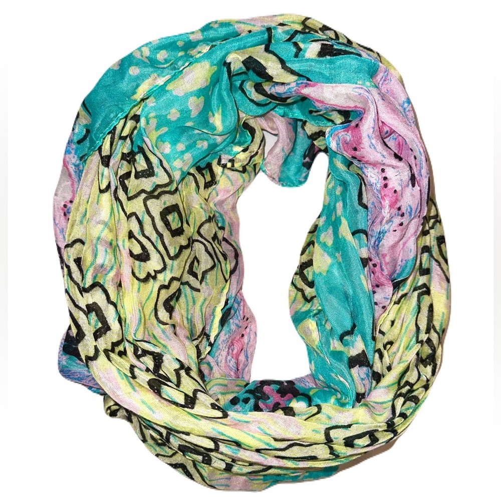 Vanity blue,yellow, pink infinity scarf